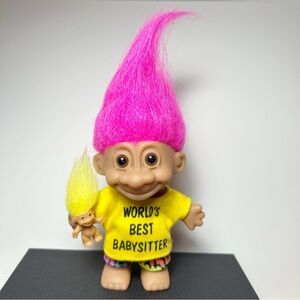 Russ VTG Troll Doll with Pink Hair with a Baby Troll EUC Babysitter